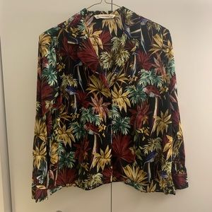 Zara basic tropical plant print Cuban collar shirt Size L